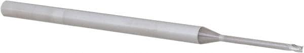 Accupro - 0.05", 0.075" LOC, 1/8" Shank Diam, 2-1/2" OAL, 3 Flute, Solid Carbide Square End Mill - Single End, Uncoated, Spiral Flute, 30° Helix, Centercutting, Right Hand Cut, Right Hand Flute, Series Miniature - Americas Industrial Supply
