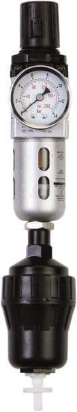 PRO-SOURCE - 1/4" NPT Port Miniature 1 Piece Filter/Regulator FRL Unit - Polycarbonate Bowl, 20 SCFM, 145 Max psi, 6.69" High, Automatic Drain - Americas Industrial Supply