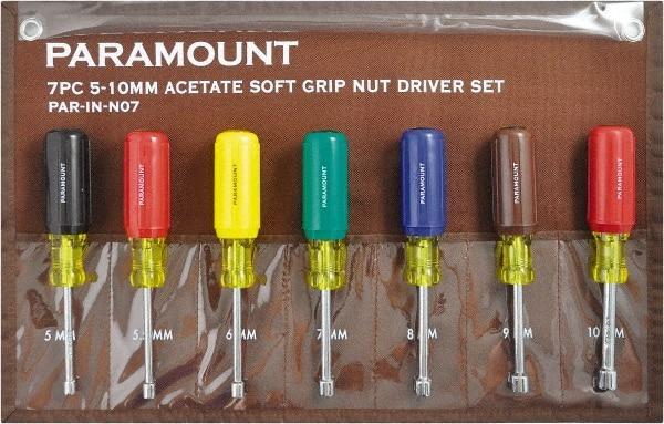 Paramount - 7 Piece 5 to 10mm Nutdriver Set - Hollow Shaft, Ergonomic Handle - Americas Industrial Supply