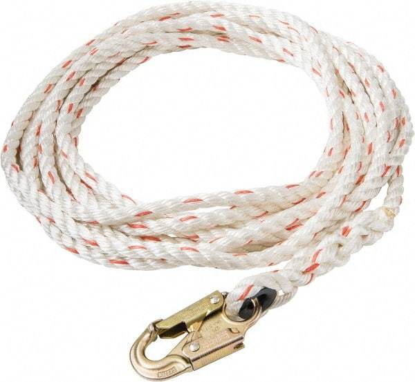 PRO-SAFE - 50' Long, 350 Lb Capacity, 1 Leg Locking Snap Hook Harness Lifeline - 5/8" Diam, Poly-Blend Rope, Locking Snap Hook Anchorage Connection - Americas Industrial Supply