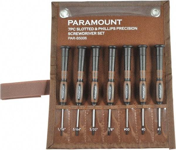 Paramount - 7 Piece Phillips & Slotted Screwdriver Set - Bit Sizes: Philips #00 to #1 - Americas Industrial Supply