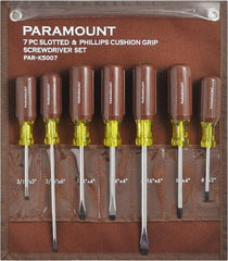 Paramount - 7 Piece Phillips & Slotted Screwdriver Set - Bit Sizes: Philips #0 to #4 - Americas Industrial Supply