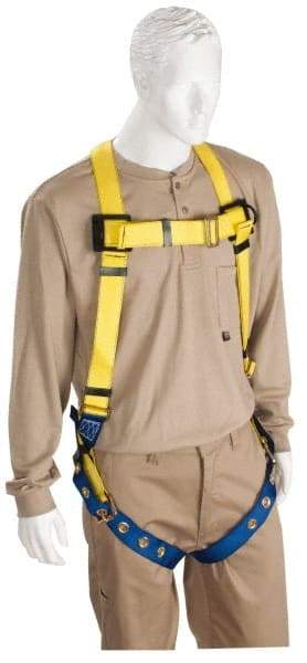 PRO-SAFE - 310 Lb Capacity, Size Universal, Full Body Lightweight Safety Harness - Polyester, Tongue Buckle Leg Strap, Tongue Buckle Chest Strap, Yellow/Blue - Americas Industrial Supply
