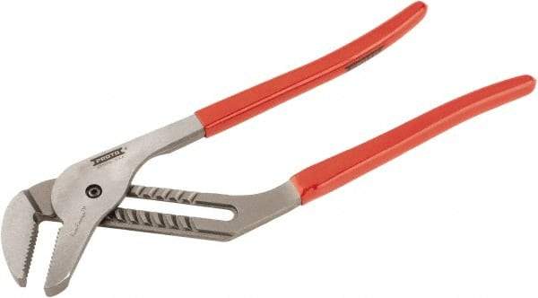 Proto - 16" OAL, 4-13/64" Max Capacity, 1-15/16" Jaw Length x 33/64" Jaw Width, 11 Position Gooseneck Tongue & Groove Pliers - Serrated Straight Jaws, Standard Head, Vinyl Handles - Americas Industrial Supply