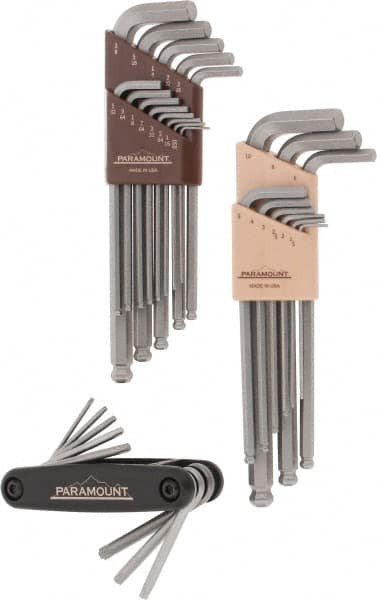 Paramount - 30 Piece L-Wrench/Fold-Up Combo Hex Key Set - Hex Range 0.05 to 3/8", Steel - Americas Industrial Supply