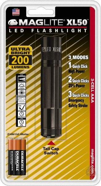 Mag-Lite - LED Bulb, 200 Lumens, Industrial/Tactical Flashlight - Black Aluminum Body, 3 AAA Alkaline Batteries Included - Americas Industrial Supply
