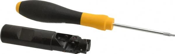 Kennametal - 3/4" Cut Diam, 1.093" Max Depth of Cut, 3/4" Shank Diam, 3.422" OAL, Indexable Square Shoulder Helical End Mill - EC10.., EP10.. Inserts, Weldon Shank, 0° Lead Angle - Americas Industrial Supply