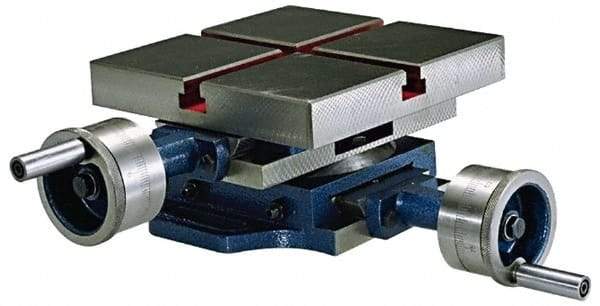 Value Collection - 7-7/8" Table Width x 7-7/8 Table Length, 4-29/32" Cross Travel x 12" Longitudinal Travel, Slide Machining Table - 6-7/8" Overall Height, Two 3/8" Longitudinal T Slots - Americas Industrial Supply