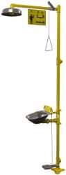 Bradley - 1-1/4" Inlet, 26 GPM shower Flow, Drench shower & Eyewash Station - Bowl, Triangular Pull Rod, Push Flag & Foot Treadle Activated, Galvanized Steel Pipe, Plastic Shower Head, 0.4 GPM Bowl Flow, Corrosion Resistant, Top or Mid Supply - Americas Industrial Supply
