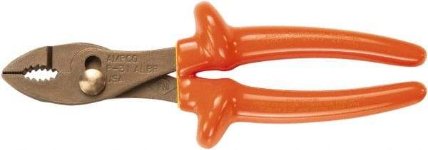 Ampco - 8-3/16" OAL, Insulated Adjustable Combination Pliers - Grooved Jaw, 1000 Volt Insulated Handles - Americas Industrial Supply