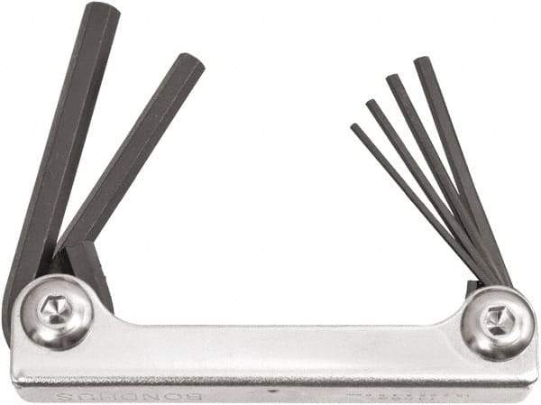 Bondhus - 6 Piece Fold-Up Ball End Hex Key Set - Hex Range 3 to 10mm, 7-1/2" OAL, Protanium High Torque Steel - Americas Industrial Supply