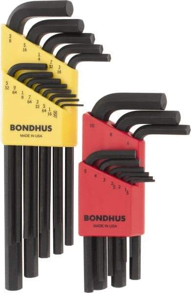 Bondhus - 22 Piece L-Key Hex Key Set - Hex Range 0.05 to 3/8", 11" OAL, Protanium High Torque Steel - Americas Industrial Supply
