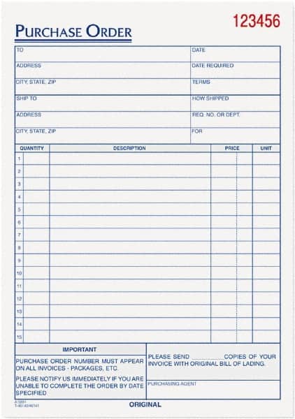 TOPS - 50 Sheet, 5-9/16 x 7-15/16", Purchase Order Book - White - Americas Industrial Supply