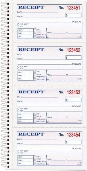 TOPS - 200 Sheet, 2-3/4 x 4-3/4", Receipt Book - White - Americas Industrial Supply
