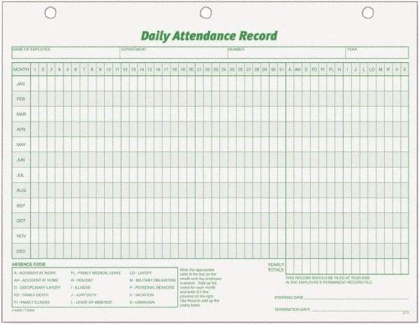 TOPS - 50 Sheet, 8-1/2 x 11", Attendance Card - White - Americas Industrial Supply