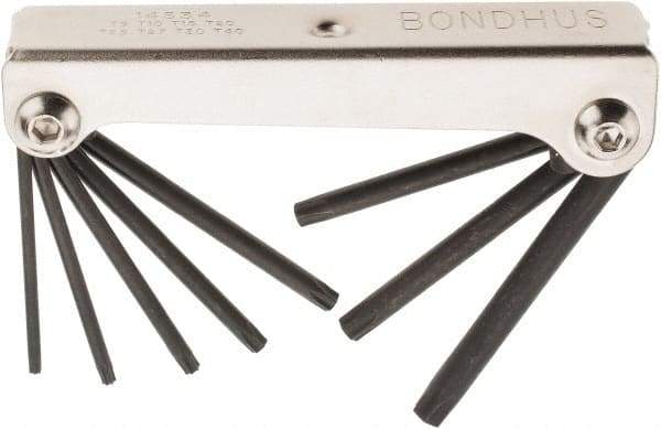 Bondhus - 8 Piece T9 to T40 Fold-Up Torx Key Set - T9, T10, T15, T20, T25, T27, T30, T40 Torx Size - Americas Industrial Supply