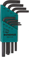 Bondhus - 8 Piece T9 to T40 Protanium High Torque Steel L-Key Torx Key Set - T9, T10, T15, T20, T25, T27, T30, T40 Torx Size - Americas Industrial Supply