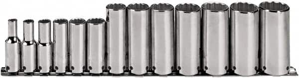 Proto - 13 Piece 3/8" Drive Deep Well Socket Set - 12 Points, 1/4" to 1" Range, Inch Measurement Standard - Americas Industrial Supply