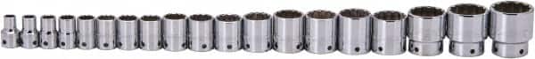 Proto - 19 Piece 1/2" Drive Socket Set - 12 Points, 3/8" to 1-1/2" Range, Inch Measurement Standard - Americas Industrial Supply