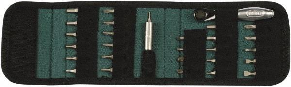 Wiha - 29 Piece, Screwdriver 1/4" Reversible Ratchet Bit Set - #0, #1 & #2 Phillips, 5/64 to 3/16" Hex, 2 to 5mm Hex, T8 to T25 Torx, #1 & #2 Pozidriv, #1 & #2 Square Recess - Americas Industrial Supply