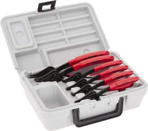 Proto - 6 Piece, 3/8 to 3" Bore, 1/4 to 3-11/32" Shaft, Convertible Retaining Ring Pliers Set - 0.038 to 0.07" Tip Diam Range - Americas Industrial Supply