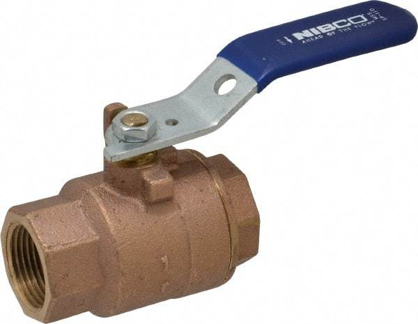 NIBCO - 1" Pipe, Full Port, Bronze Standard Ball Valve - 2 Piece, Inline - One Way Flow, FNPT x FNPT Ends, Lever Handle, 600 WOG, 150 WSP - Americas Industrial Supply