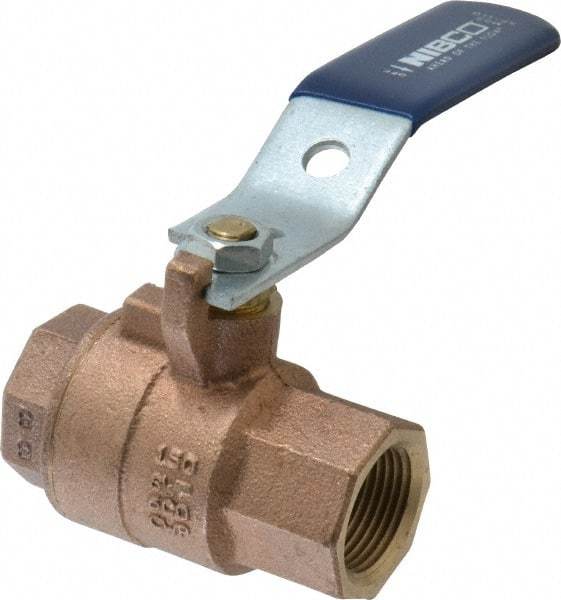 NIBCO - 3/4" Pipe, Full Port, Bronze Standard Ball Valve - 2 Piece, Inline - One Way Flow, FNPT x FNPT Ends, Lever Handle, 600 WOG, 150 WSP - Americas Industrial Supply