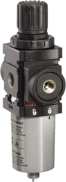 ARO/Ingersoll-Rand - 1/4" NPT Port Miniature 1 Piece Filter/Regulator FRL Unit - Metal Bowl, 47 SCFM, 250 Max psi, 6.89" High x 1.575" Long, Automatic Drain - Americas Industrial Supply