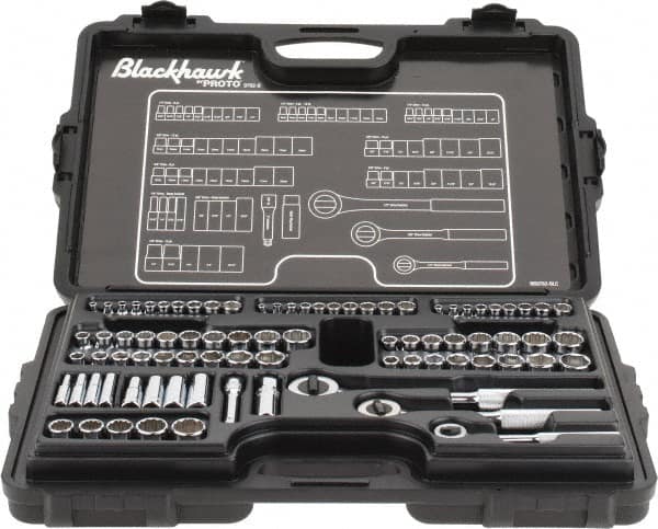 Blackhawk by Proto - 82 Piece 1/4" & 3/8" Drive Deep Well Socket Set - 6, 12 Points, 5/32" to 13/16" (4mm to 19mm) Range, Inch/Metric Measurement Standard - Americas Industrial Supply
