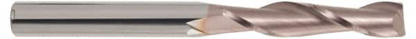 SGS - 3/16", 1-1/8" LOC, 3/16" Shank Diam, 3" OAL, 2 Flute, Solid Carbide Square End Mill - Single End, TiCN Finish, Spiral Flute, 30° Helix, Centercutting, Right Hand Cut, Right Hand Flute, Series 3EL - Americas Industrial Supply