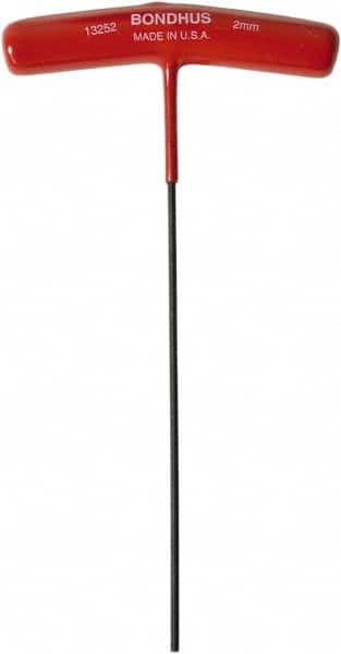 Bondhus - 2mm Hex, T-Handle Cushion Grip, Ball End Hex Key - 150mm OAL, Protanium High Torque Steel, Metric System of Measurement - Americas Industrial Supply