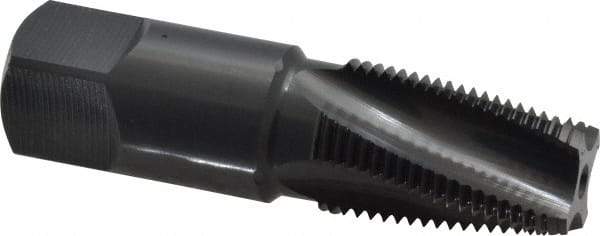 OSG - 3/8-18 NPTF, 15° Helix, 4 Flutes, Modified Bottoming Chamfer, Oxide Finish, Vanadium High Speed Steel, Spiral Flute Pipe Tap - Right Hand Flute, 0.7" Shank Diam, 1-1/16" Thread Length, 0.4540" Projection, 17/32" Square Size, Series 318 - Americas Industrial Supply