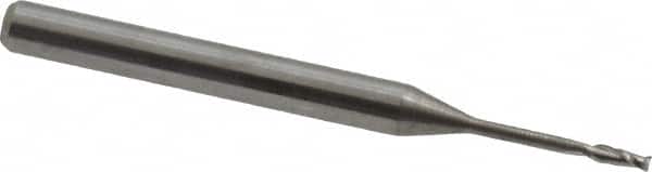 Accupro - 0.045", 0.135" LOC, 1/8" Shank Diam, 1-1/2" OAL, 2 Flute, Solid Carbide Square End Mill - Single End, Uncoated, Spiral Flute, 30° Helix, Centercutting, Series Miniature - Americas Industrial Supply