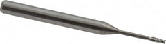 Accupro - 0.045", 0.135" LOC, 1/8" Shank Diam, 1-1/2" OAL, 2 Flute, Solid Carbide Square End Mill - Single End, Uncoated, Spiral Flute, 30° Helix, Centercutting, Series Miniature - Americas Industrial Supply