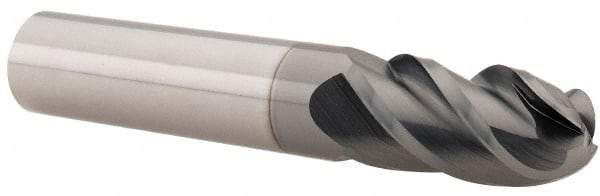 Accupro - 1/2" Diam, 1" LOC, 4 Flute Solid Carbide Ball End Mill - nACRo Finish, Single End, 3" OAL, 1/2" Shank Diam, Spiral Flute - Americas Industrial Supply