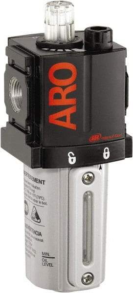 ARO/Ingersoll-Rand - 3/8" NPT, 250 Max psi Compact Modular Lubricator - Metal Bowl with Sight Glass, Aluminum Body, 105 CFM, 175°F Max Temp, 2.2" Long x 2.24" Wide x 5.99" High - Americas Industrial Supply