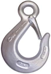 CM - Chain Grade 100, 22,600 Lbs. Load Limit Eye Sling Hook with Latch - 4 Inch Hook Throat, 8.06 Inch Reach, 1.13 Inch Eye Inside Diameter, 5/8 Inch Chain Diameter, 10.97 Inch Overall Length, 0.88 Inch Eye Thickness - Americas Industrial Supply