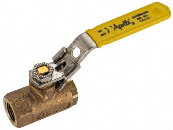 Apollo - 3/8" Pipe, Standard Port, Bronze Standard Ball Valve - 2 Piece, NPT Ends, Locking Lever Handle, 600 WOG, 150 WSP - Americas Industrial Supply