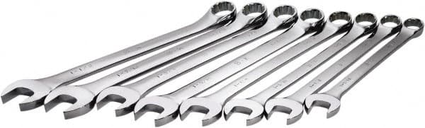 SK - 8 Piece, 1-1/16-1-1/2", 12 Point Combination Wrench Set - Inch Measurement Standard, Chrome Finish, Comes in Rack - Americas Industrial Supply