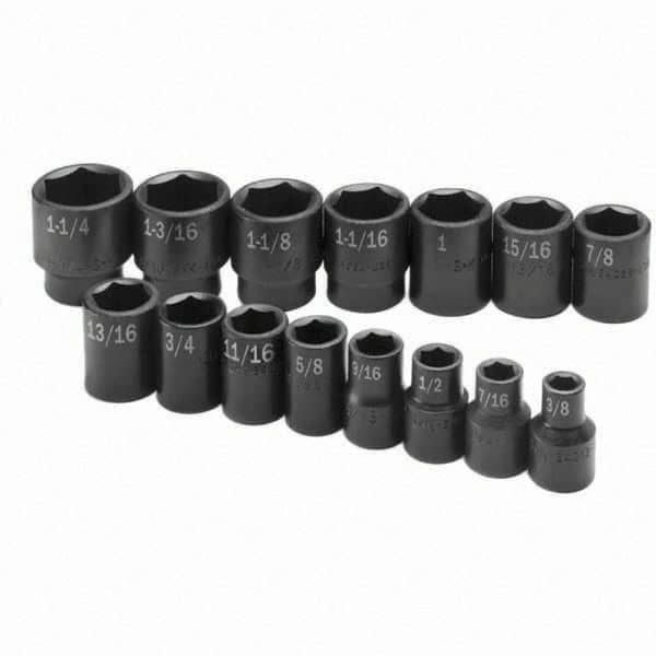 SK - 1/2" Drive Standard Impact Socket Set - 3/8 to 1-1/4", Inch Measurement Standard - Americas Industrial Supply