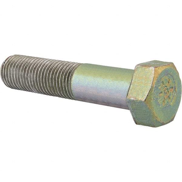 Made in North America - 1-1/2 - 6 UNC, 7" Length Under Head Hex Head Cap Screw - Partially Threaded, Grade 8 Alloy Steel, Zinc Yellow Dichromate Finish, 2-1/4" Hex - Americas Industrial Supply