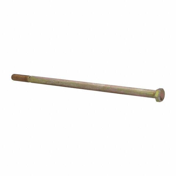 Made in North America - 3/8-16 UNC, 9" Length Under Head Hex Head Cap Screw - Partially Threaded, Grade 8 Alloy Steel, Zinc Yellow Dichromate Finish, 9/16" Hex - Americas Industrial Supply