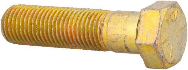 Made in USA - 7/16-20 UNF, 1-3/4" Length Under Head Hex Head Cap Screw - Partially Threaded, Grade 8 Alloy Steel, Zinc Yellow Dichromate Finish, 5/8" Hex - Americas Industrial Supply