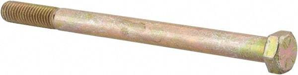 Made in USA - 1/2-13 UNC, 7" Length Under Head Hex Head Cap Screw - Partially Threaded, Grade 8 Alloy Steel, Zinc Yellow Dichromate Finish, 3/4" Hex - Americas Industrial Supply