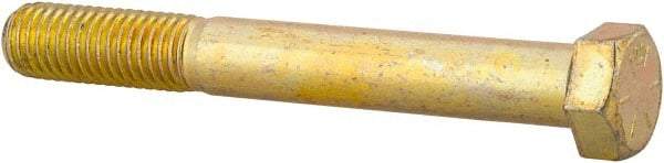 Made in USA - 9/16-12 UNC, 4-1/2" Length Under Head Hex Head Cap Screw - Partially Threaded, Grade 8 Alloy Steel, Zinc Yellow Dichromate Finish, 13/16" Hex - Americas Industrial Supply