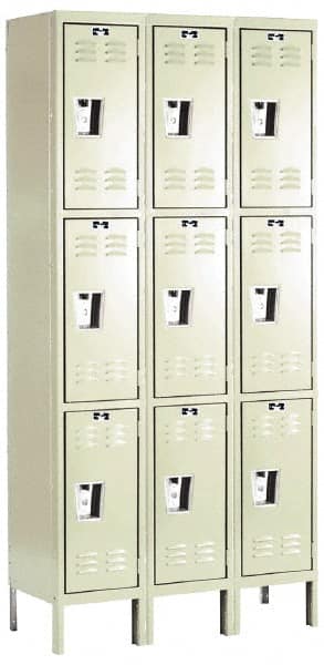 Hallowell - 9 Door, 3 Tier, Galvanite Corrosion Resistant Wardrobe & Box Lockers - Americas Industrial Supply