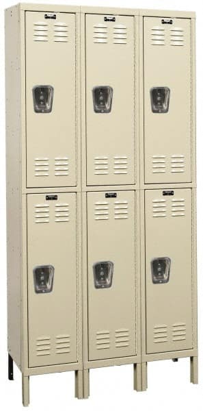Hallowell - 6 Door, 2 Tier, Galvanite Corrosion Resistant Wardrobe & Box Lockers - Americas Industrial Supply