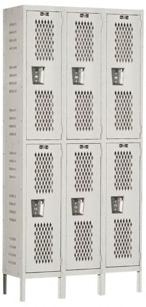 Hallowell - 6 Door, 2 Tier, Heavy-Duty Ventilated Wardrobe & Box Lockers - Americas Industrial Supply