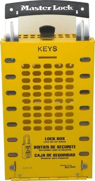 Master Lock - 3-1/2" Deep x 6-3/8" Wide x 12-3/4" High, Portable & Wall Mount Group Lockout Box - Yellow, 14 Padlocks - Americas Industrial Supply