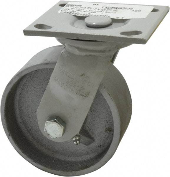 Fairbanks - 5" Diam x 2" Wide, Semi-Steel Swivel Caster - 1,000 Lb Capacity, Top Plate Mount, 4" x 4-1/2" Plate, Plain Bearing - Americas Industrial Supply
